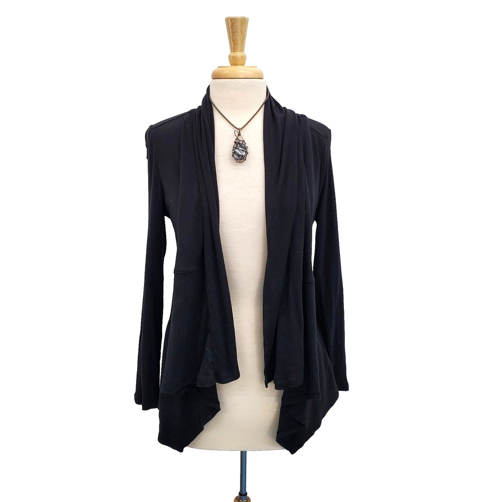 Talbots Black Open Front Cardigan L Long Sleeve Waterfall Hem‎ Lightweight Work